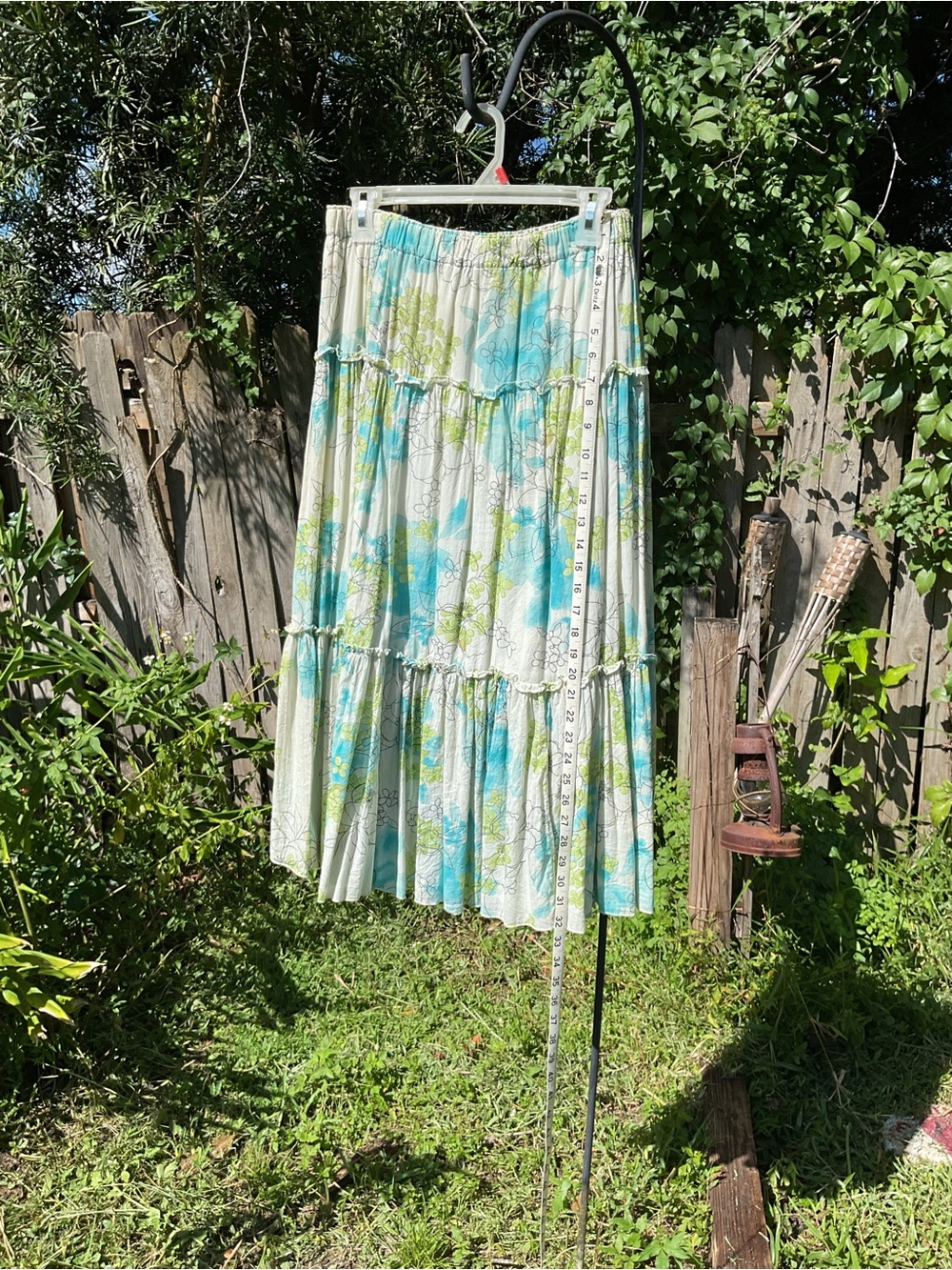 Bohemian Tiered Maxi Skirt in Aqua and Green